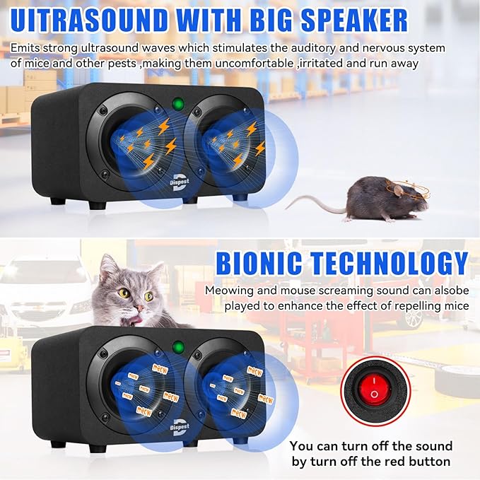 Powerfull Effective Plug in Ultrasonic and Bionic Rodent Mouse Repeller for Building warehouse garage attic Restaurant Supermarket amd more. (Modern)