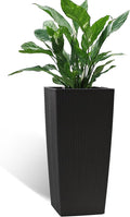 IndoorOutdoor Faux Rattan Square Planter 30 Inch Black Plastic Large Planter with Automatic Watering System for Home and G(Black 30 Inch 1)