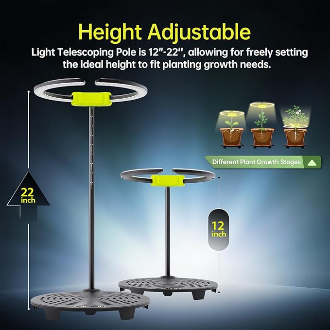 Saturn240 24W Under Canopy LED Grow Light Full Spectrum Grow Lights for Indoor Plant Seeding/Veg/Bloom Adjustable Height 12''-22'' 3-in-1 Controller Plant Light for 2x2ft Indoor Growing