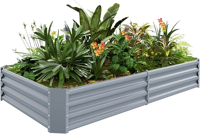 Land Guard 6×3×1ft Galvanized Raised Garden Bed Kit for Vegetables Galvanized Large Metal Planter Raised Garden Boxes Outdoor(Modern Grey)…