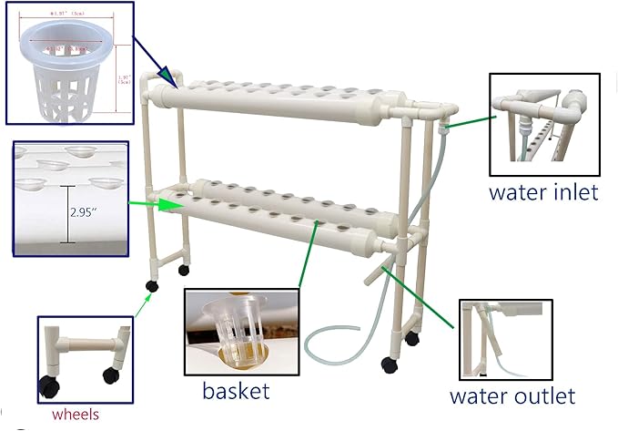 INTBUYING Hydroponic 36 Holes Plant Site Grow Kit Garden System Vegetable Horizonal with Wheel 110V Pump-4 Pipes 2 Layer