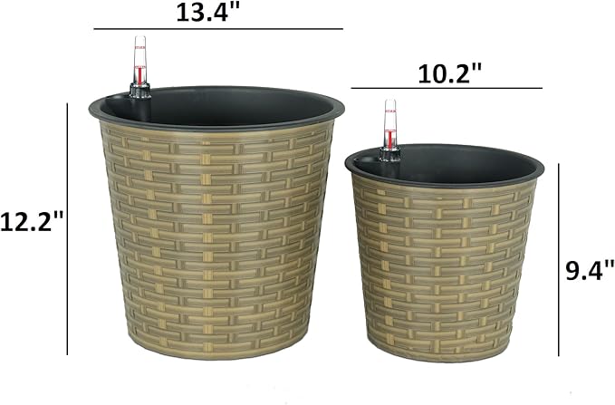 10.2 Self Watering Wicker Decor Planter for Indoor and Outdoor Round Natural