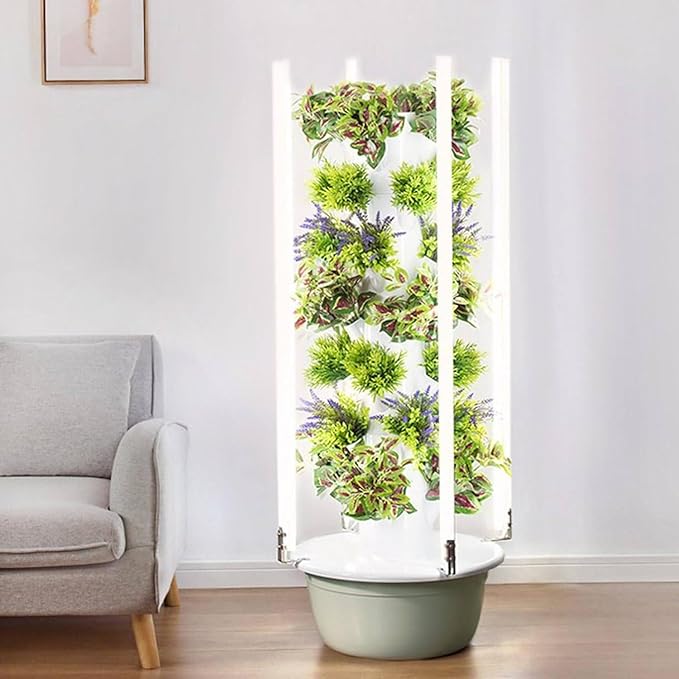 Vertical Hydroponic TowerPlants Indoor Hydroponic Vegetable TowerHydroponic Growing Kits &amp Systemswith LED Grow Lightfor Indoor/Outdoor Decorate Herbs Fruits and Vegetables7Layers