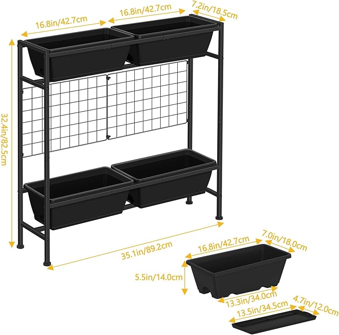Raised Garden Beds Outdoor Elevated Garden Planter Boxes with Trellis and Legs Standing 32.4 Flowers Beds Herbs Vertical Planters for Small Climbing Plant Vegetables Patio Balcony Black