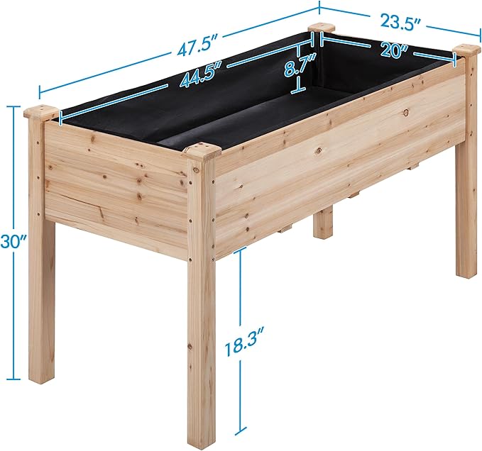 Topeakmart Wooden Garden Planter Boxes 48 X 23 X 30in Elevated Raised Garden Bed Outdoor with Legs Wooden Gardening Box for Flower/Vegetable/Herb/Tomato/Backyard/Patio 2pcs