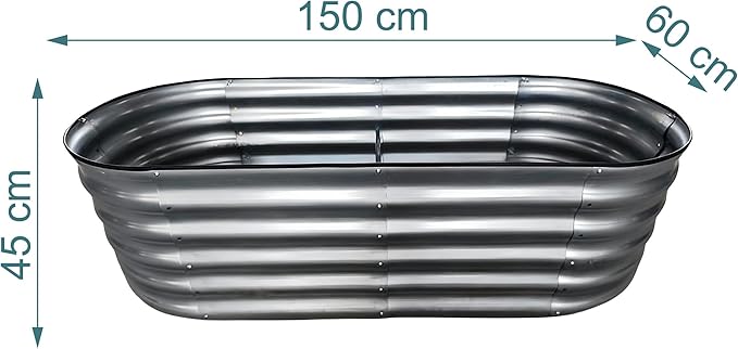 Relaxdays Raised Bed Galvanised Metal Flowers Plants &amp Vegetables H x W x D: 45 x 150 x 60 cm Oval Plant Bed Anthracite