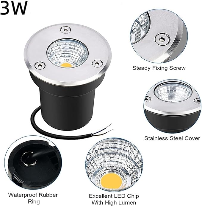 2PCS Underground Light LED - LED Beam Spotlight Outdoor Embedded LEDs Spotlight IP65 Waterproof Embedded Underground Lamp COB Underground Lamp Landscape VilYellow 3W(24V)