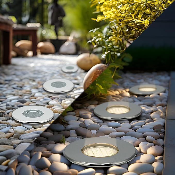 210 LED Honeycomb Underground Light 3W DC12-24V IP67 Anti-Glare Low-Voltage Embedded Stainless Steel 304 Cover Suitable for Outdoor Ground Deck Square Park Courtyard(3000K 6P-A)