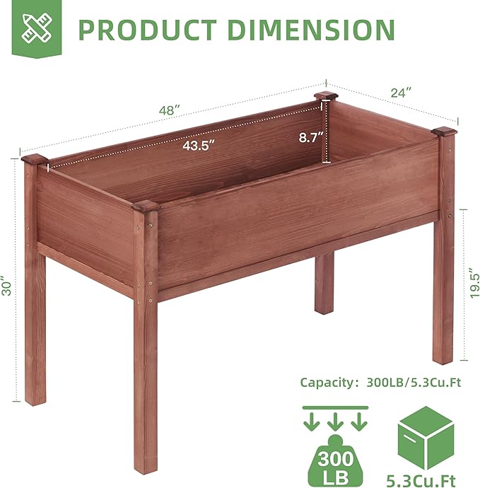 48x24x30 inch Raised Garden Bed with Legs Elevated Wooden Planter Box for Outdoor Plants Flowers Fruits Vegetable Herb Growing