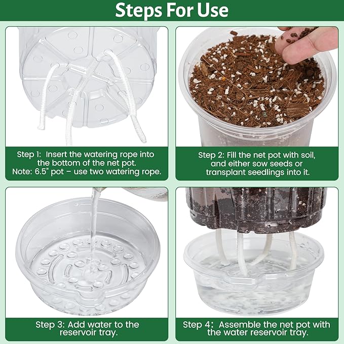 18 Pack 6.5/5/4 Inch Clear Self Watering Plant Pots with Bottom Water Tray &amp Watering Rope Transparent Nursery Pots with Drainage for Seedlings Herbs and Houseplants