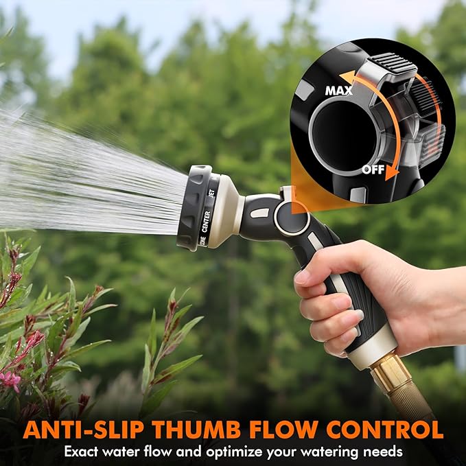 RESTMO Hose Nozzle Heavy Duty Metal Water Hose Sprayer for Garden 9 Spray Patterns | High Pressure | Thumb Flow Control | On/Off Valve Ideal for Outdoor Lawn &amp Plant Watering Car &amp Pet Was