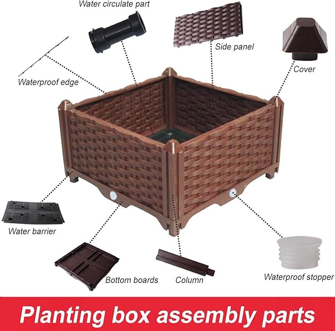 Set of 2 Elevated Planting Box Outdoor Planter Boxes with Legs Modern Rattan-Style Plastic Garden Raised Bed for Vegetables