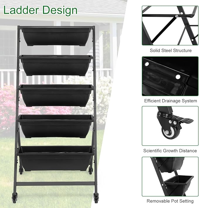 Vertical Garden Bed 5 Tiers Vertical Raised Garden PlanterOutdoor Garden Raised BedVegetable Flower Planter Raised Stand for Garden Gaden Tower for Flowers Vegetables Grow Your Own Herb Garden