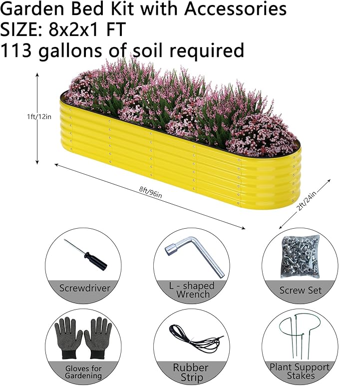 Galvanized Metal Planter Raised Garden Bed Kit for Gardening Outdoor8x2x1ft Planter Grow Garden Box Raised Flower BedLong Vegetable Clearance Herb Raised Garden Beds for Gardening