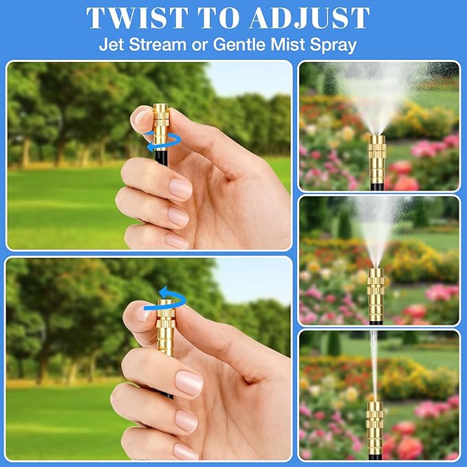 80FT Drip Irrigation Kit 8mm Hose with 20 Brass 360° Adjustable Nozzles Quick Connectors Automatic Garden Watering System– Complete Garden Irrigation System for Lawn Greenhouse Patio Yard
