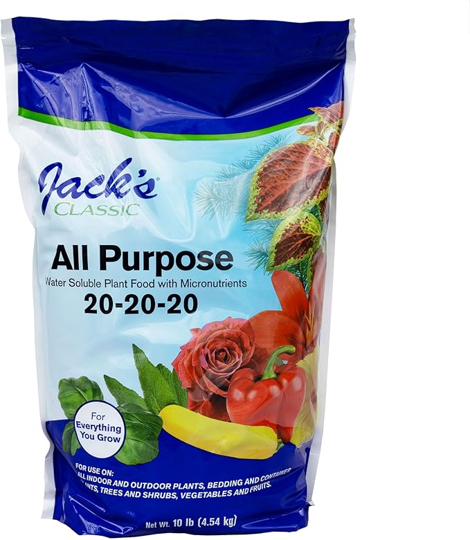 Jack's Classic 20-20-20 All Purpose Water-Soluble Fertilizer with Micronutrients to Provide General Growth on All Plants 10lbs