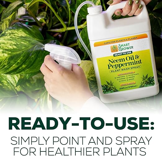 Neem Oil Spray for Plants with Peppermint Oil 128oz with Trigger Sprayer Natural Plant Wash Made for Indoor and Outdoor Plants - 128oz Smart Grower