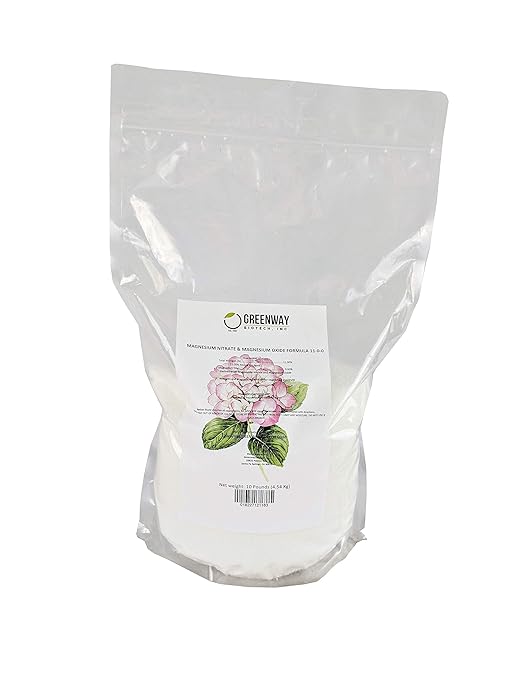 Greenway Biotech Inc. Brand Magnesium Nitrate and Magnesium Oxide Formula Fertilizer for Hydroponics and Soil (11-0-0) - 100% Water Soluble Promotes Plant Growth and Soil Health (10 Pounds)