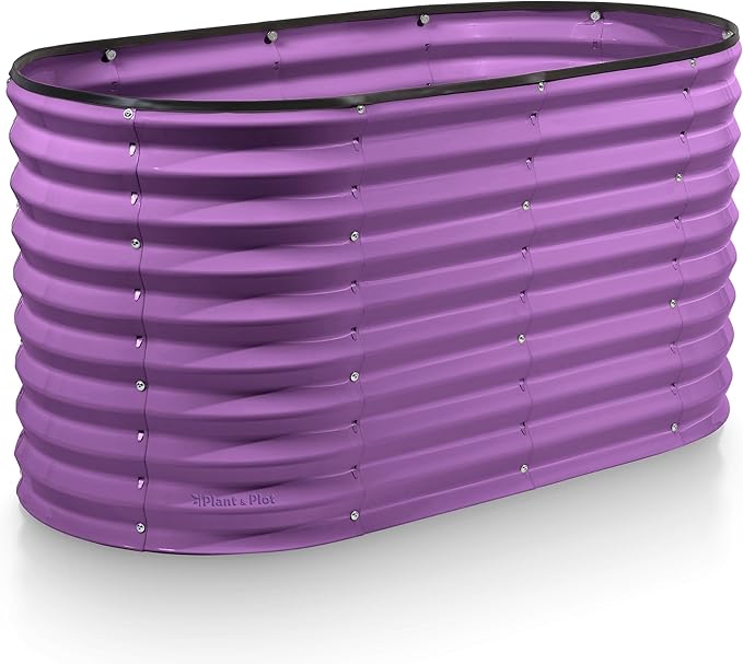Plant &amp Plot Galvanized Raised Garden Beds Outdoor // 4×2×2 ft Planter Raised Beds for Gardening Vegetables Flowers // Large Metal Garden Box (Purple) // Patented Tool-Free Design