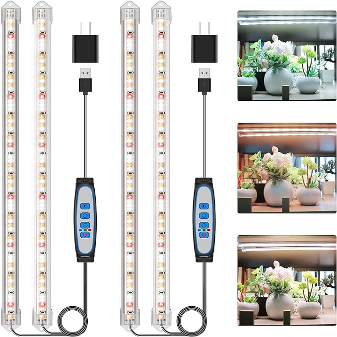 16 Plant Grow Light Strips 120 LEDs Grow Lights for Indoor Plants Full Spectrum with Upgrade Timer 6/12/16 Hrs 5 Dimmable Levels 2 Pack Sunlike Grow Lamp for Hydroponics Succulent