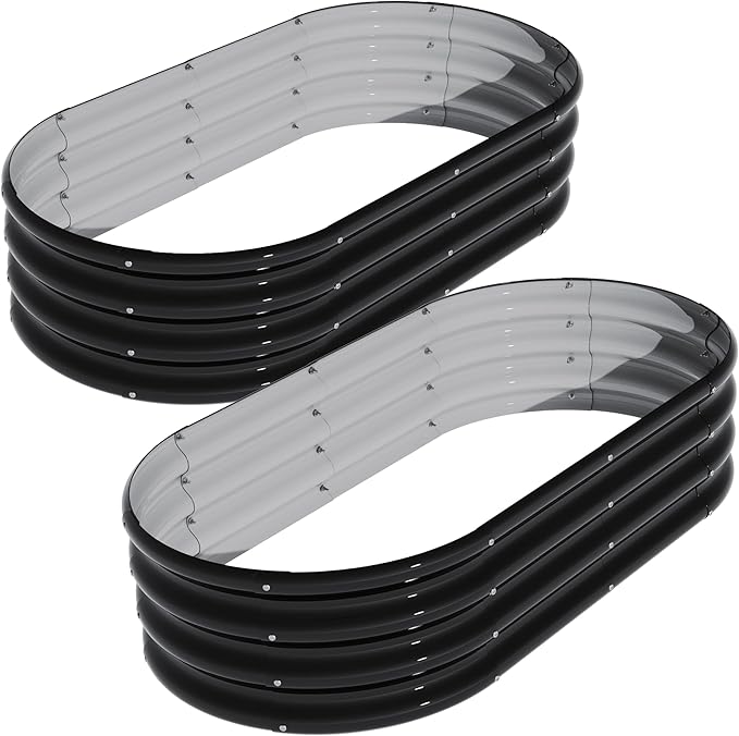 2Pcs 4X2X1ft Oval Raised Garden Bed KitGalvanized Raised Garden Beds Outdoor Metal Planter Box Steel Kit Flower HerbVegetables..Black