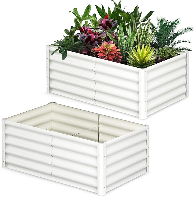 Galvanized Raised Garden Beds 6x3x1 ft Outdoor Large Open Base Planter Boxes with Safety Edging &amp Gloves for Vegetables Flowers &amp Herbs