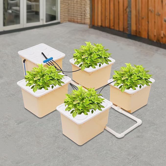 DWC Hydroponics Grow System with Top Drip Kit Plant Buckets Kit 3-Gallon Water Culture Recirculating Drip Garden System with Multi-Purpose Multi-Purpose Air Hose Air Pump and Air Stone