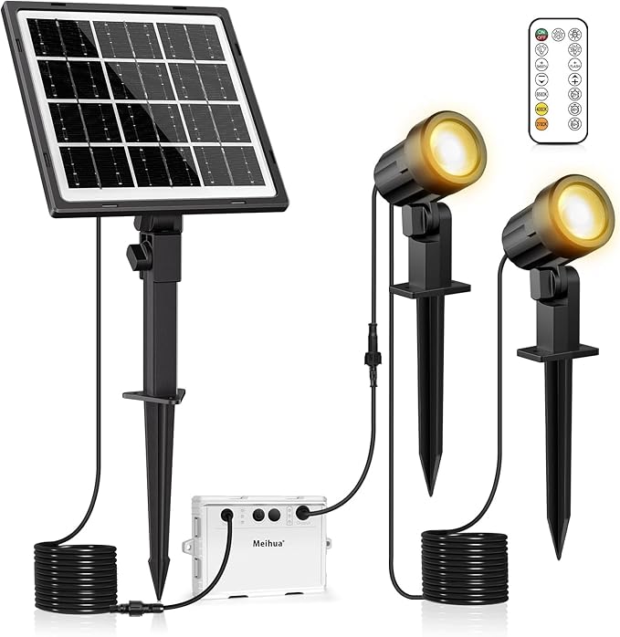 MEIHUA Solar Spotlights Outdoor 2 in 1 Solar Powered Landscape Spotlights 2700K/4000K/6500K 3 Brightness with Remote Control IP66 Waterproof Solar Spot Lights Outdoor for Garden Pathway