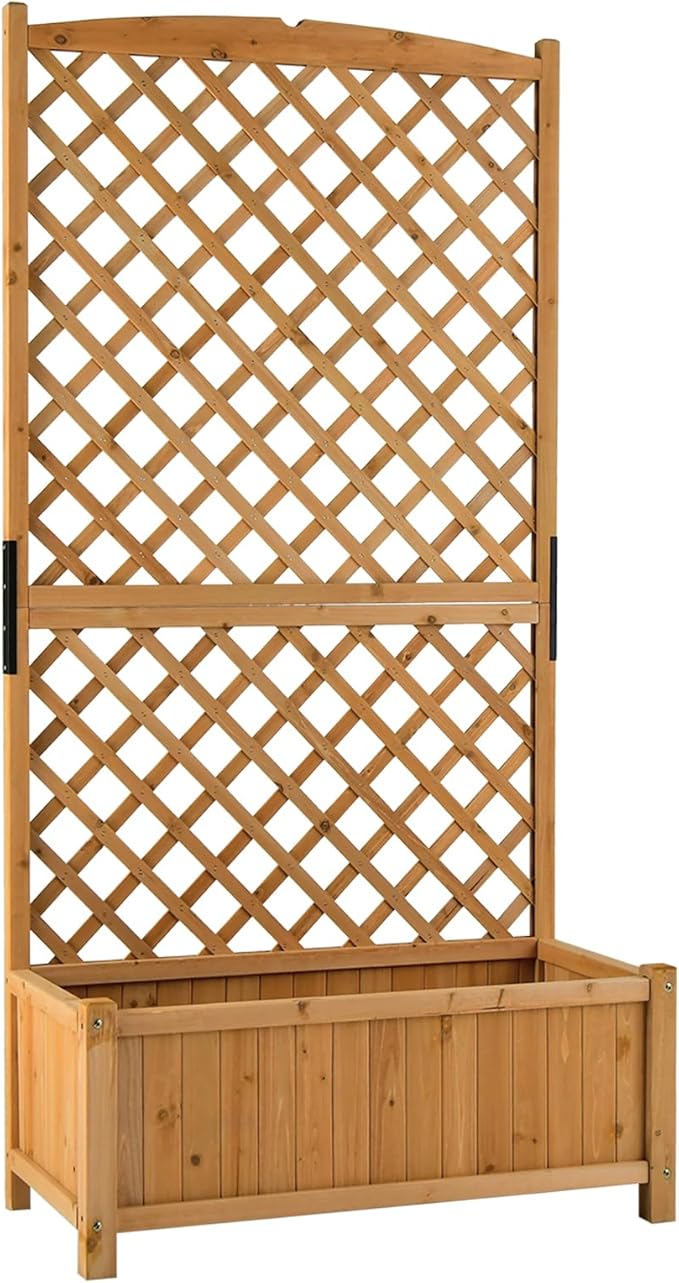 IRONMAX Planter Box with Trellis Fir Wood Vine Planter with Drainage Holes for Vegetables Flower Climbing Plants Outdoor Raised Garden Bed with Hanging for Yard Balcony (2 35.5 Lx17.5 Wx71 H)