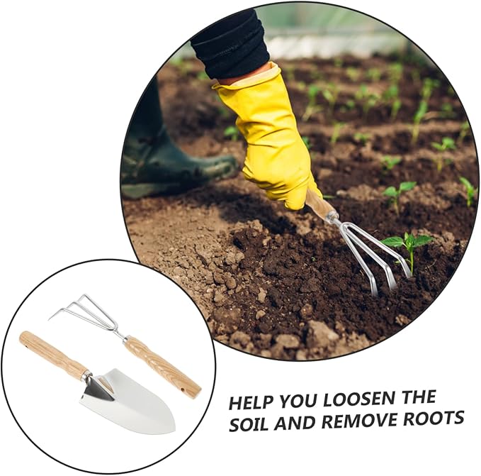 4sets Garden Tools for Small Plants Portable Rake and Trowel Kit for Soil Cultivating Weeding and Transplanting Hand Tools for Home and Outdoor Use