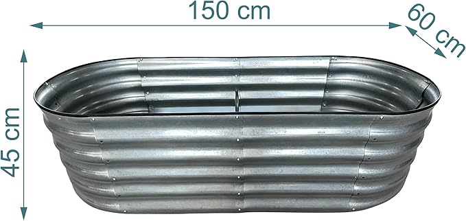 Relaxdays Raised Bed Galvanised Metal Flowers Plants &amp Vegetables H45 x W150 x D60 cm Oval Plant Bed Silver