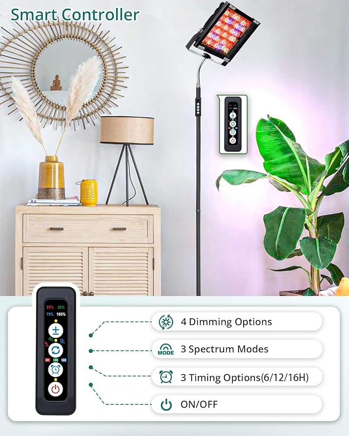 DOMMIA Grow Lights for Indoor Plants Full Spectrum Tall Plant Light Dimmable Adjustable Tripod Standing Grow Lamp Floor Refugium Lamp for Aquarium 45W 66in 6/12/16h