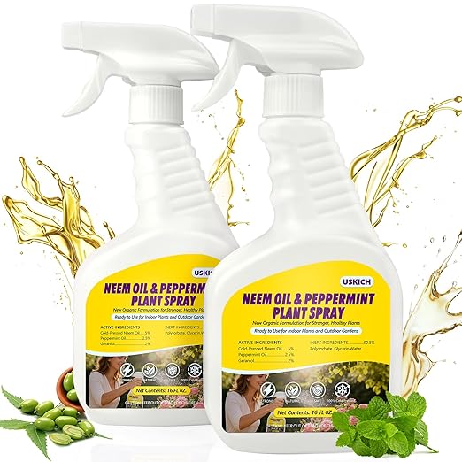 2 Pack Neem Oil &amp Peppermint Plant Spray – Natural Leaf Shine with Natural Essential Oils for Indoor &amp Outdoor UseSimple Ready-to-Use Plant Spray for Gardens Houseplants- 32oz