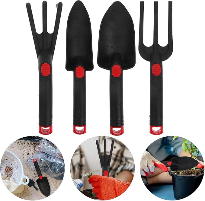 Mini Garden Tool Set Small Ergonomic Hand Tools for Indoor Planters and Soil Digging 4pcs Gardening Kit with Trowel Spade Rake and Digging Fork for Home Garden Use