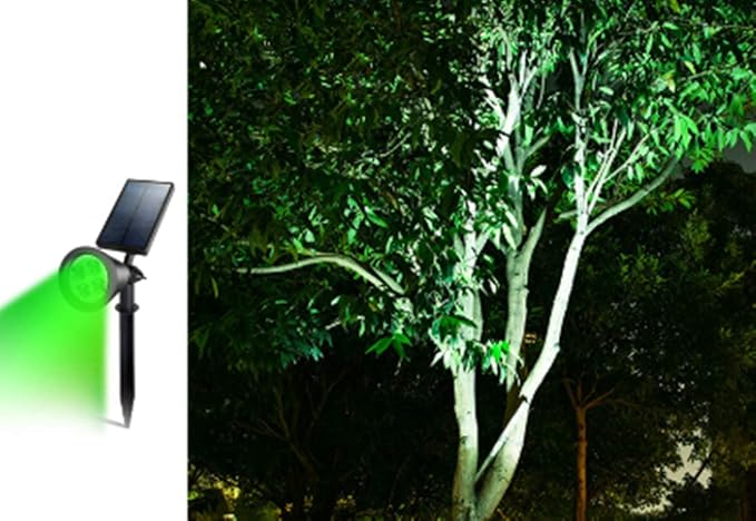 Solar Landscape Lights 4 LED Solar Spotlights 2 in 1 Security Light Solar Lights Outdoor Waterproof for TreePatioYard (Green)