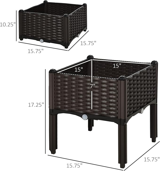Outsunny 2 Piece Raised Garden Bed with Legs Planter Box Raised Bed to Grow Flowers Herbs &amp Vegetables Brown