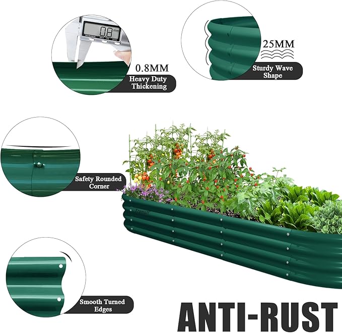 2 Pack 8x3x1FT Galvanized Raised Garden Bed Large Metal Planter Box Kit Elevated Raised Garden Planters for Outdoor Plants Green