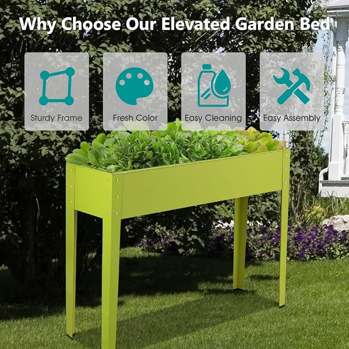 Giantex Raised Garden Bed Elevated Planter Metal Plant Box with Legs Standing Garden StandDrainage Holes Vegetables &amp Flowers Growing Container for Indoor and Outdoor Use (40''L x13W'' x 31.5