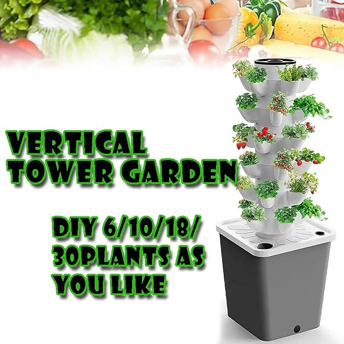 Aeroponics Grow Kit for Herbs Fruits and Vegetables Plant Hydroponic Tower Garden Hydroponic Growing System 15/20/25/30 Net Pots Timer for Herbs Fruits
