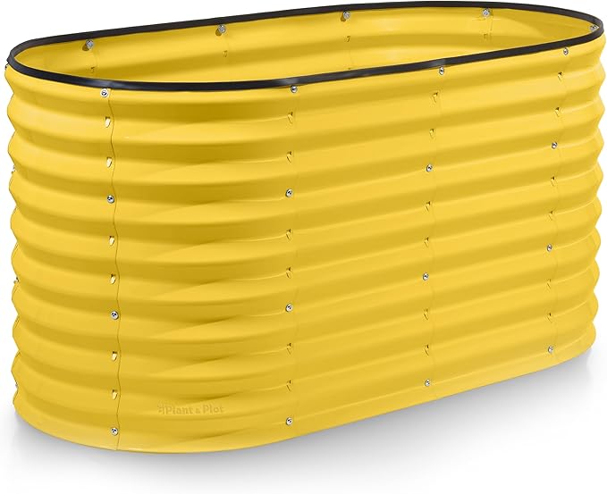 Plant &amp Plot Galvanized Raised Garden Beds Outdoor // 4×2×2 ft Planter Raised Beds for Gardening Vegetables Flowers // Large Metal Garden Box (Yellow) // Patented Tool-Free Design