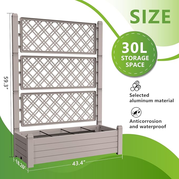 Elevated Raised Garden BedOutdoor Large Resin Patio Planter Box Stand Divisible with Drain PlugWater Monitor for Plants Vegetables Flowers Fruits(Grey)