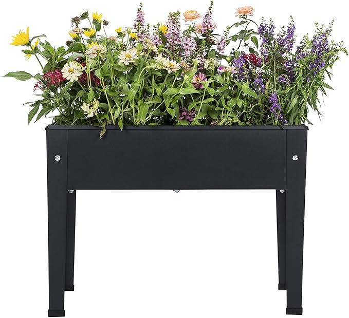 Piksedo Raised Garden Bed Elevated Planter Metal Plant Box with Legs Standing Garden Stand Drainage Holes Frosted Black