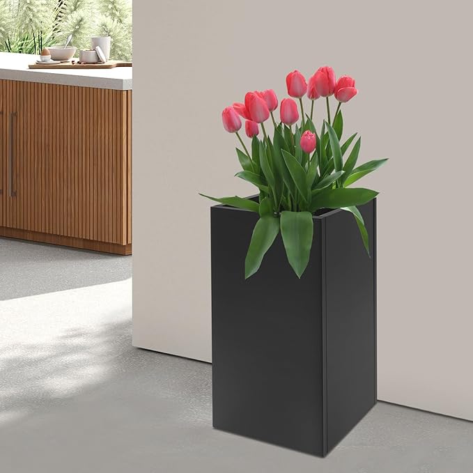 16x16x30in Large Galvanized Steel Raised Garden Bed Planter Box - with Free Gloves Modern Black Outdoor Planter for Vegetables Flowers Herbs on Patio Deck BalconyEasy Assembly