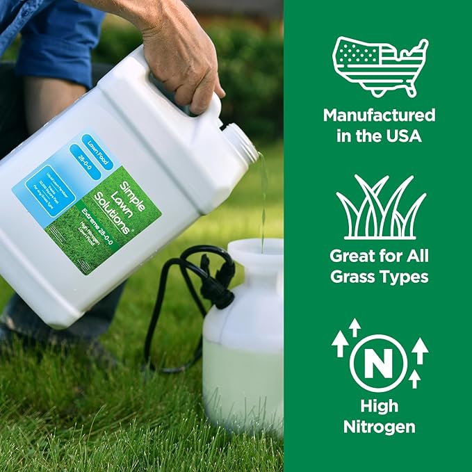 Maximum Green &amp Growth Fertilizer High Nitrogen 28-0-0 Lawn Food Liquid Fertilizer- Spring &amp Summer- Any Grass Type- Simple Lawn Solutions - Concentrated Quick &amp Slow Release Formula (2.5