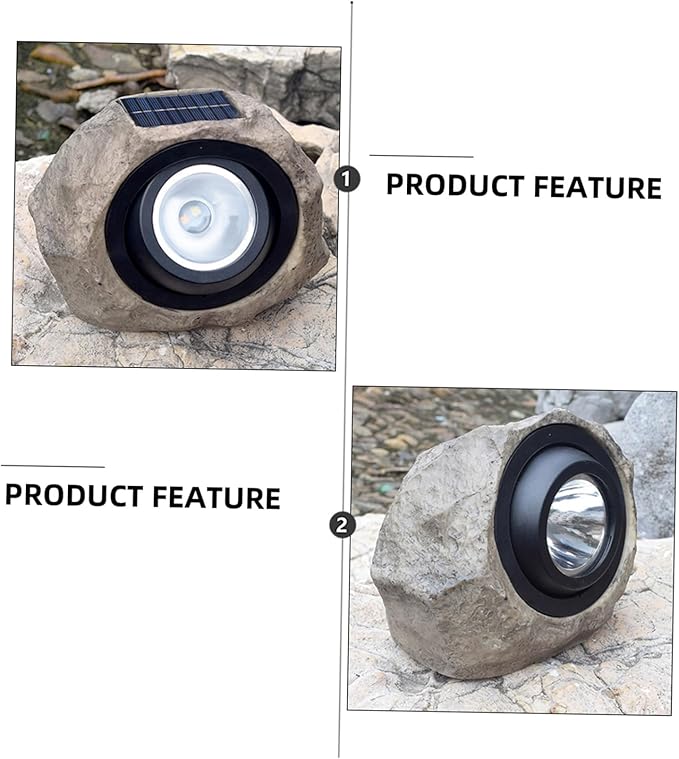1pc Solar Outdoor Spotlight Imitated Stone Decorative Lamp for Gardens Patios and Lawns Dual Warm Light Settings