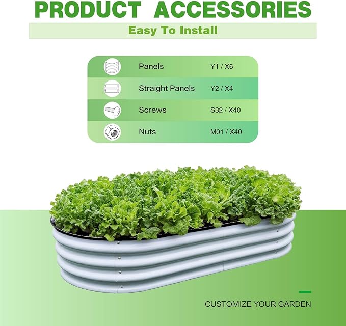 GrowHaus 4x2x1FT Galvanized Raised Garden Bed Planter Boxes Outdoor Metal Garden Beds for Planting Vegetables Flowers Herbs Silver