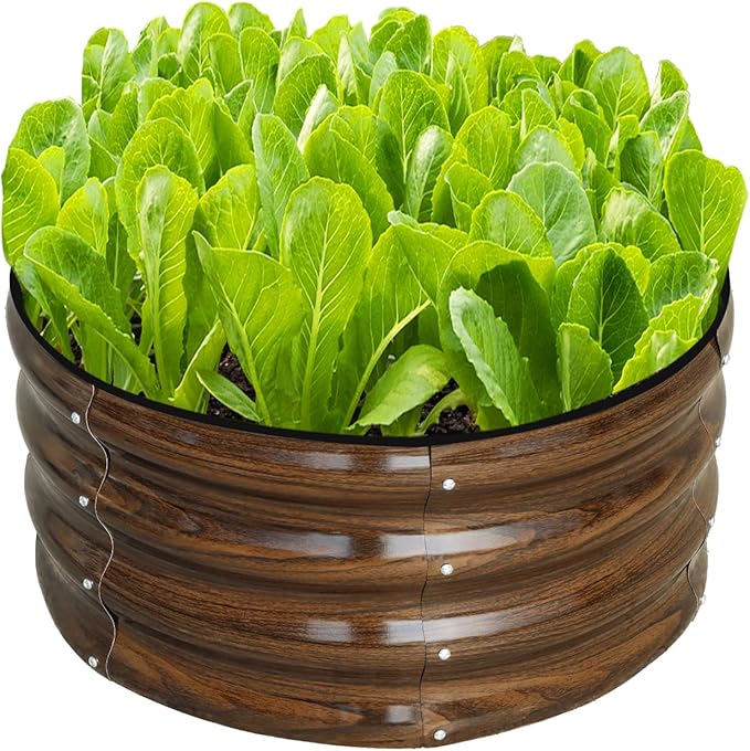 SnugNiture 2x2x1ft Round Galvanized Raised Garden Bed Kit Outdoor Metal Planter Box for Planting Plants Vegetables Brown