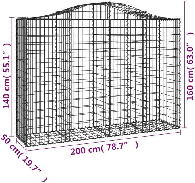 Two-Pack 78.7 x 78.7 x 63 in Silver Galvanized Iron Gabion Basket Set Modern Industrial Outdoor Planter Box Holds Stones Plants for Garden Patio Terrace