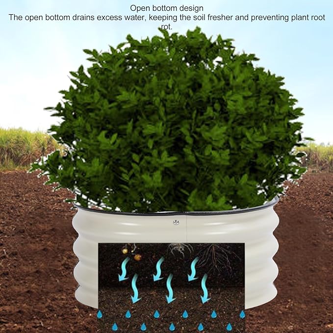 60x60x28cm Raised Garden Bed Stylish Planter Garden Boxes Open Bottom Design Raised Planter Bed Stainless Steel Open Bottom Safety Raised Garden Bed for Home School (Ivory White)