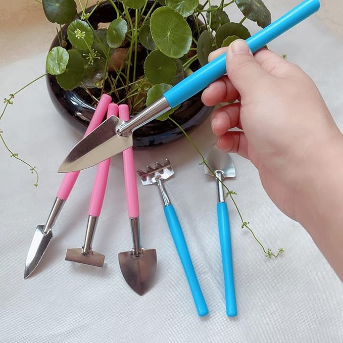 Succulent Tools Mini Garden Tools SetTransplanting Tools Miniature Succulent Hand Tools Set Gardening Gifts for Women Men (Color : Pink)